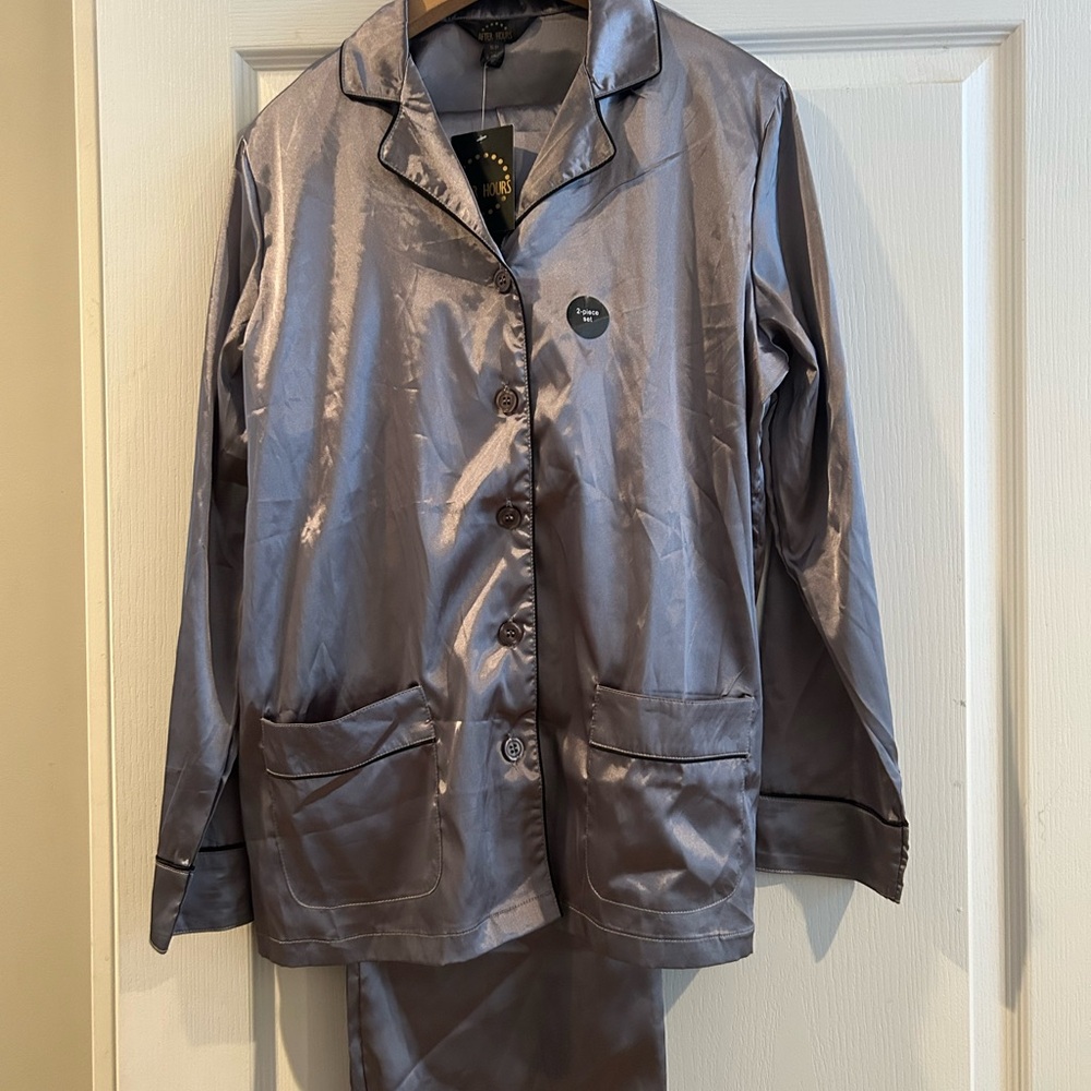 NWT - Women's Gray Satin Pajama Set